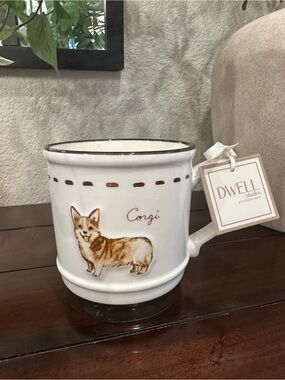 dwell White Ceramic Corgi Accent Mug with Brown Detailing